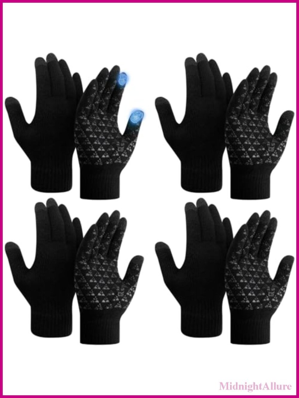 4 Pairs Men's Winter Knit Gloves Touchscreen Fleece Lined Silicone Grip Cold